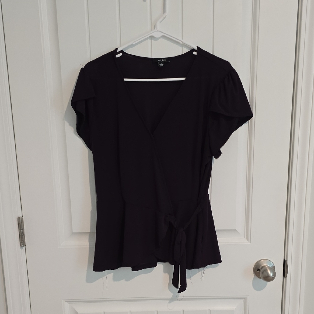 Purple Wrap Tie Front Blouse